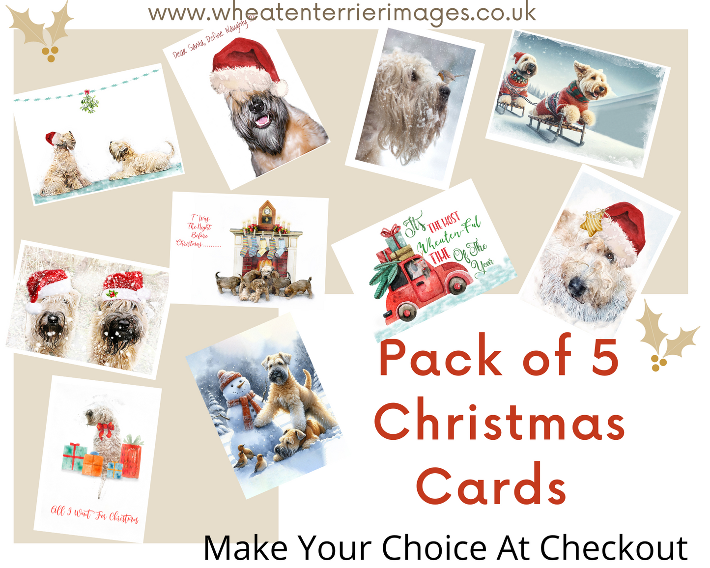 Soft Coated Wheaten Terrier Christmas Cards Selection Pack of 5
