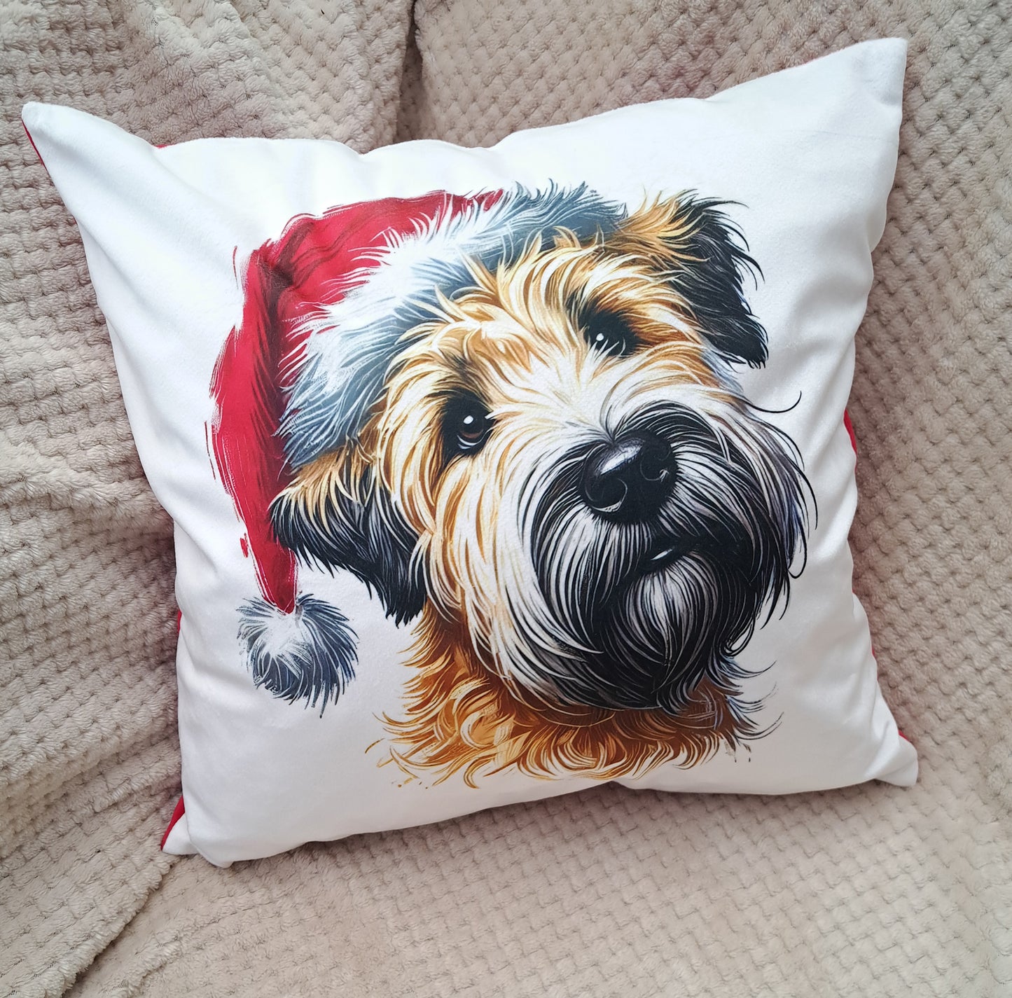 Velvet Two Colour Santa Wheaten Cushion Cover