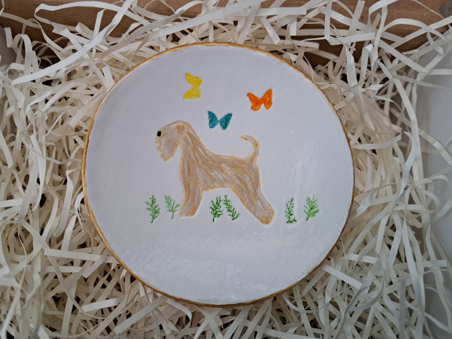 Wheaten Terrier And Butterflies Round Trinket Dish
