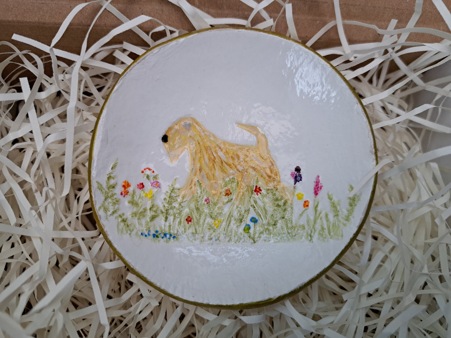 Wheaten Terrier In Wild Flowers Round Trinket Dish