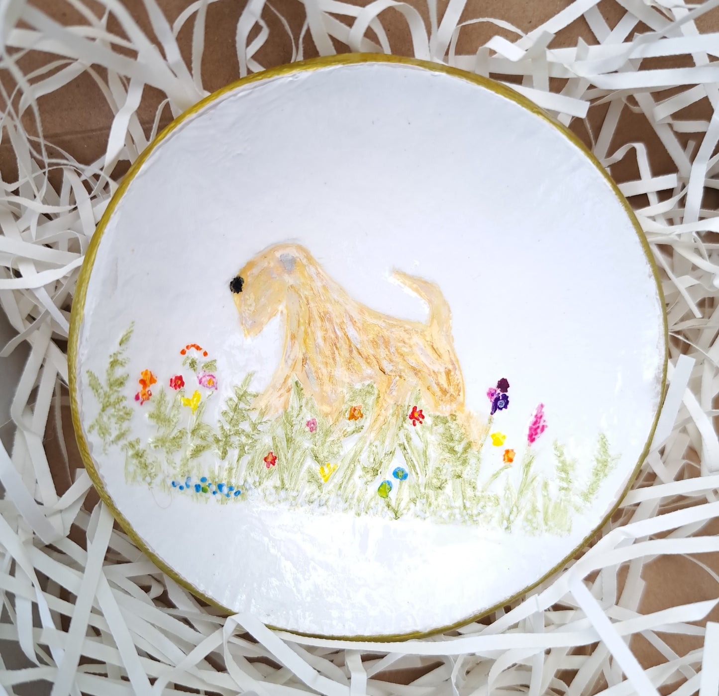Wheaten Terrier In Wild Flowers Round Trinket Dish