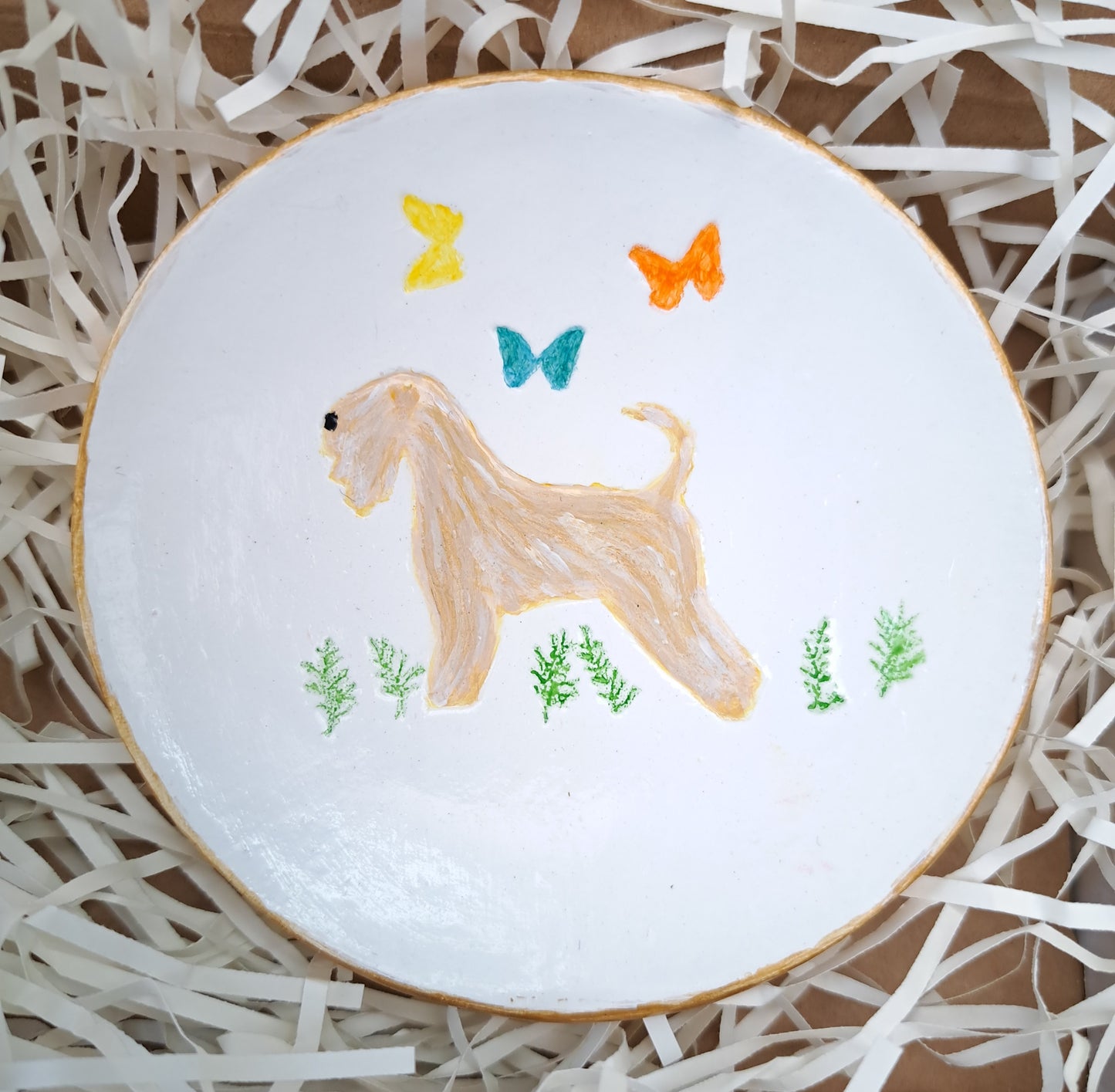 Wheaten Terrier And Butterflies Round Trinket Dish