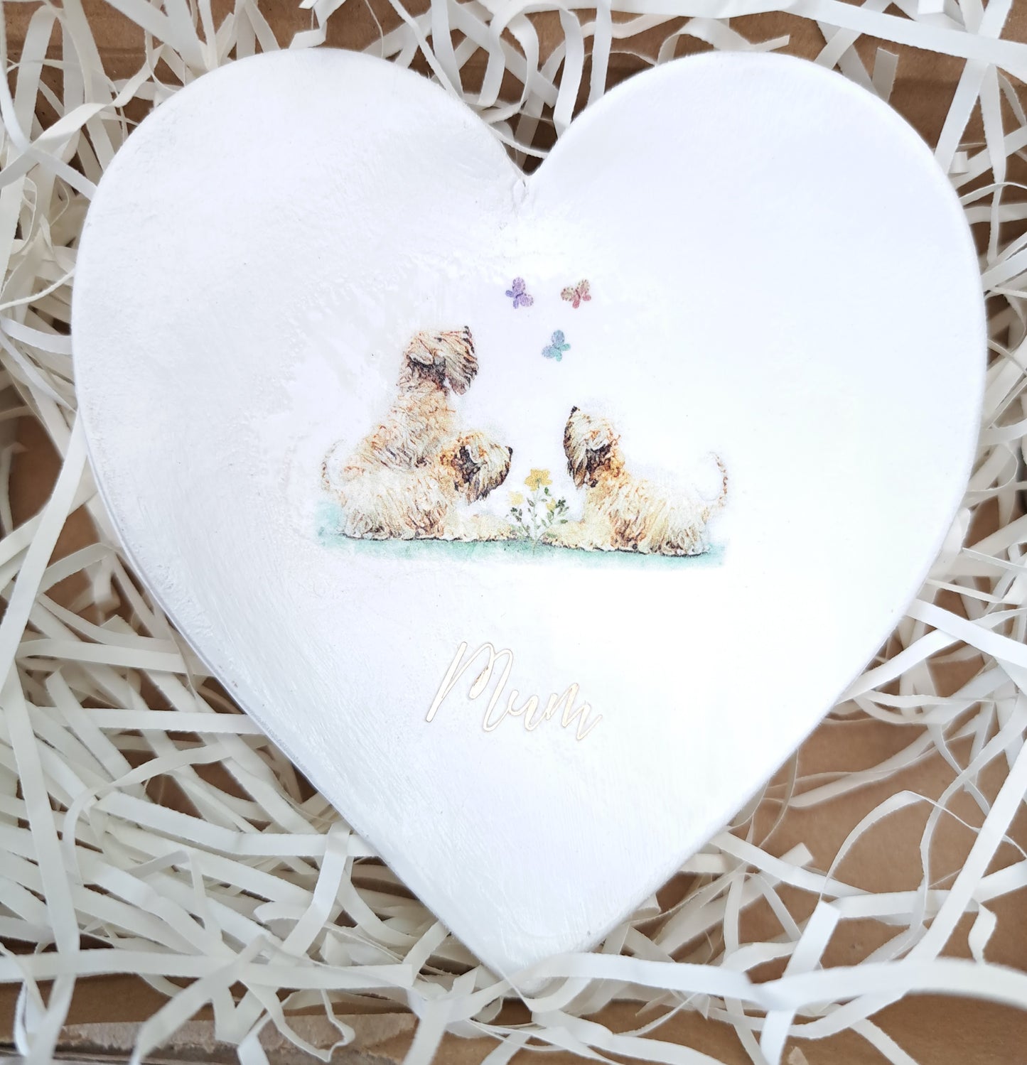 Mum With Wheatens & Butterflies Heart Trinket Dish
