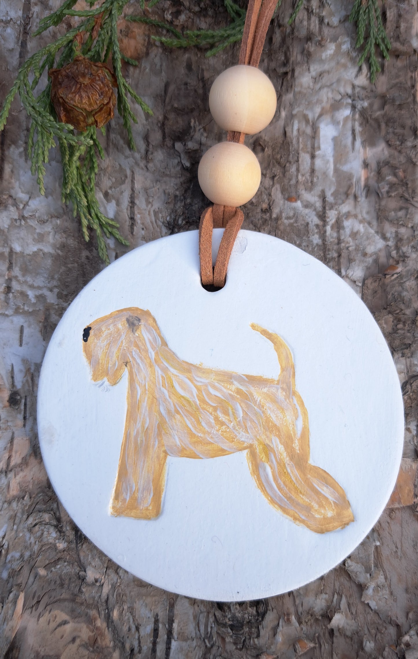 Hand Painted Wheaten Clay & Natural Bead Diffuser