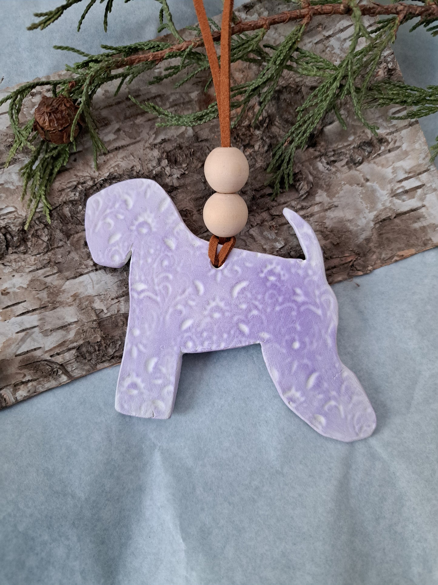 Embossed Wheaten Terrier Clay & Natural Bead Diffuser