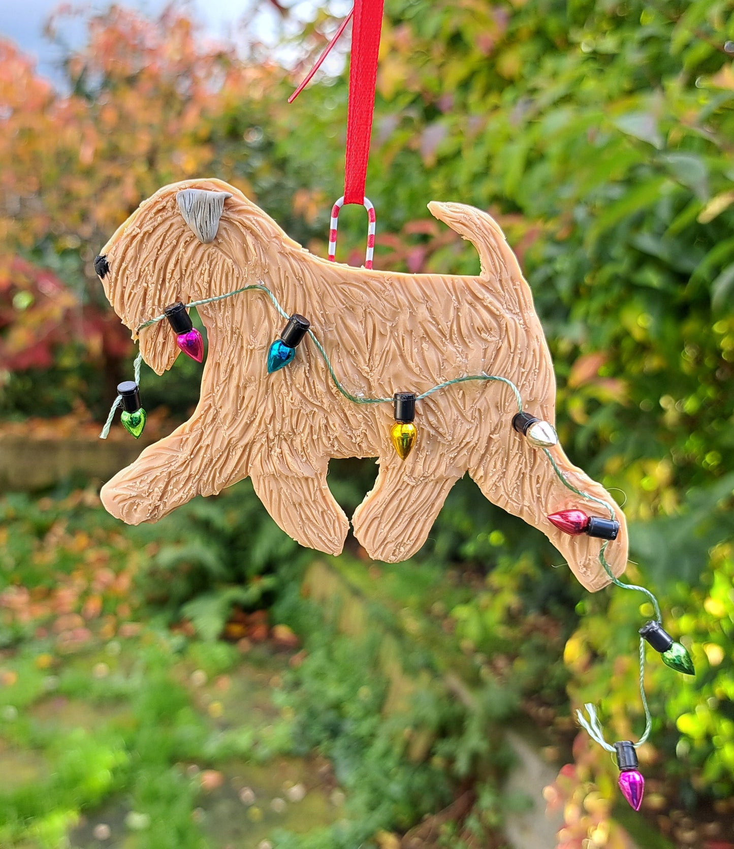 Cheeky Wheaten Running With Christmas Tree Lights Tree Decoration