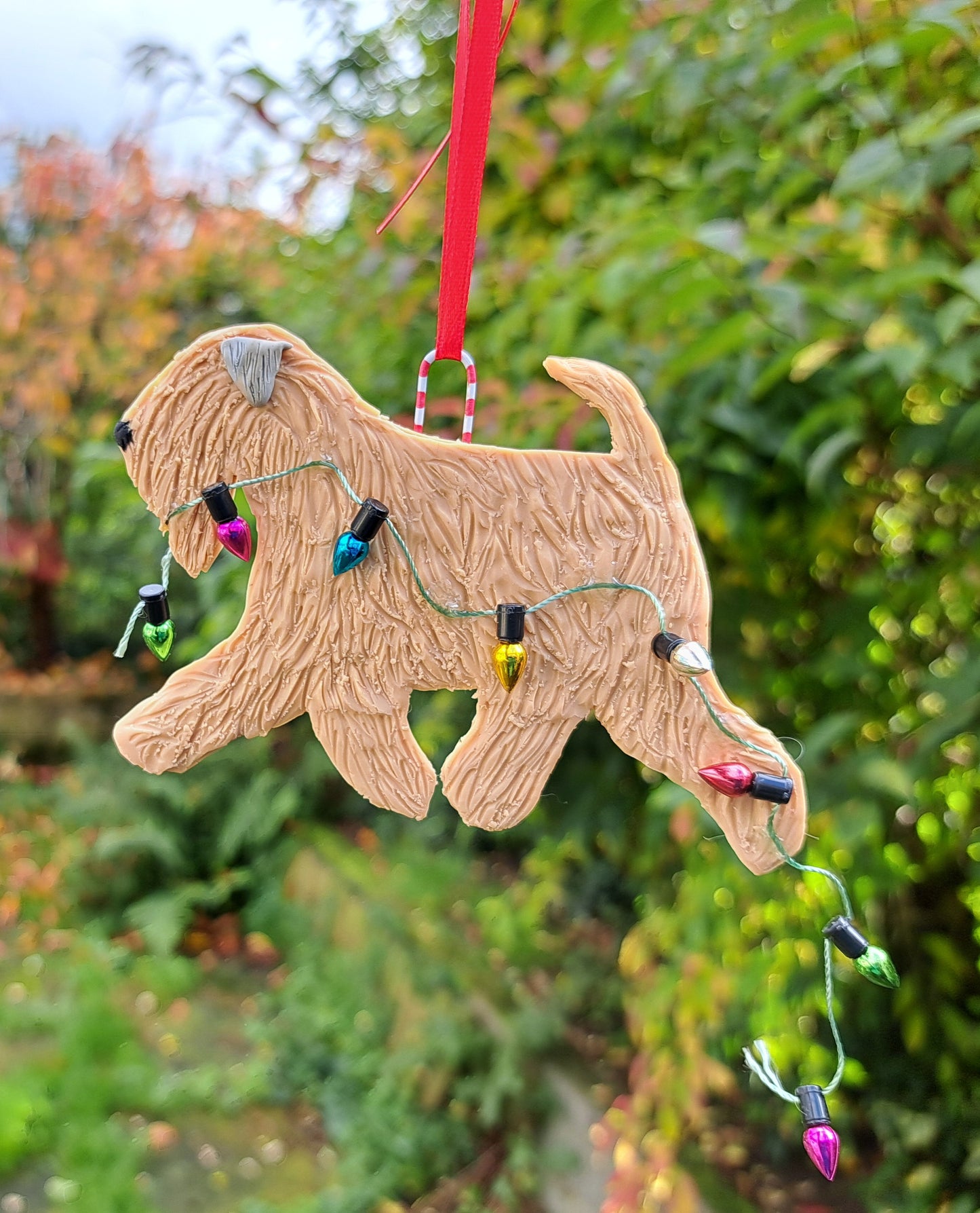Cheeky Wheaten Running With Christmas Tree Lights Tree Decoration
