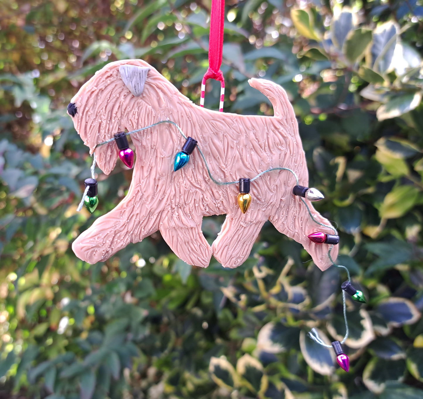 Cheeky Wheaten Running With Christmas Tree Lights Tree Decoration