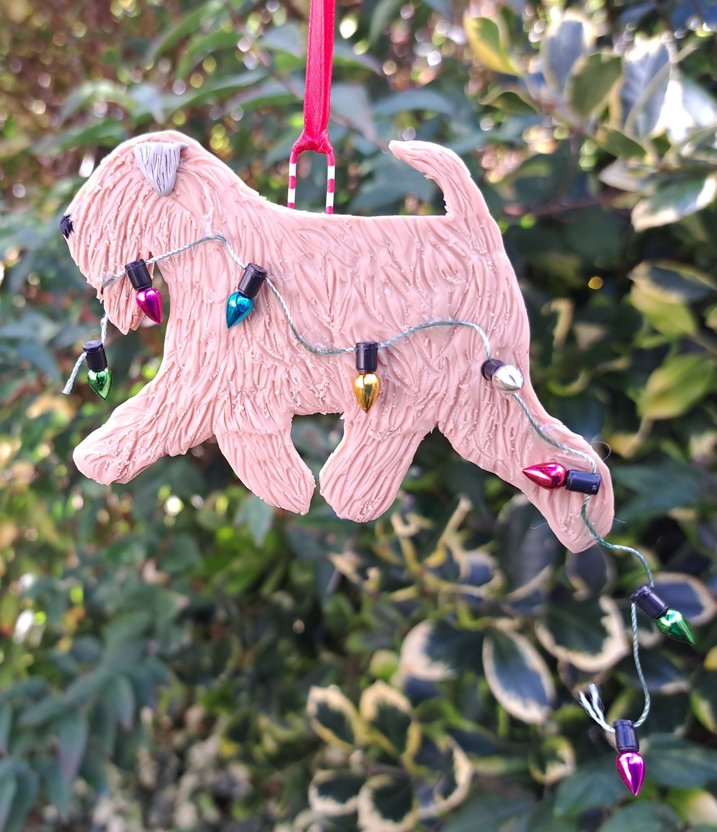 Cheeky Wheaten Running With Christmas Tree Lights Tree Decoration