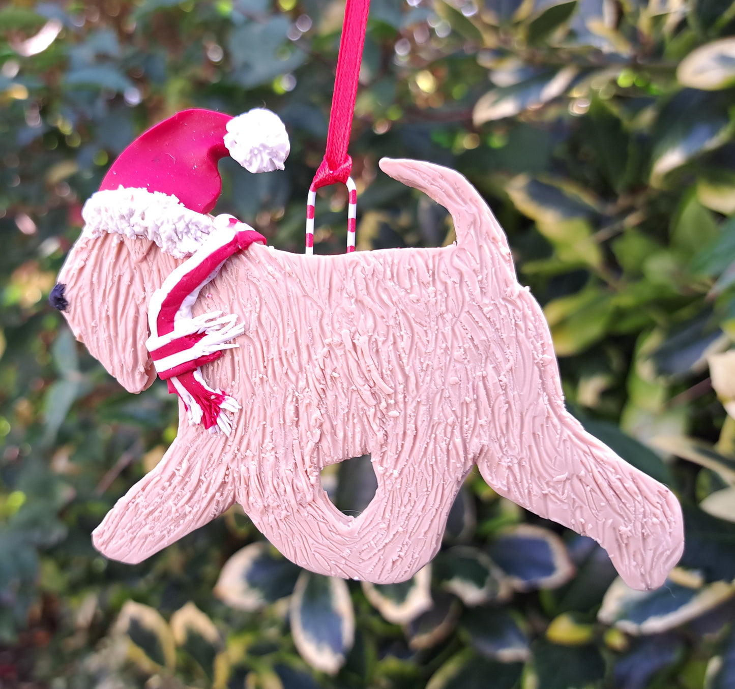 Running Wheaten In Santa Hat Tree Decoration