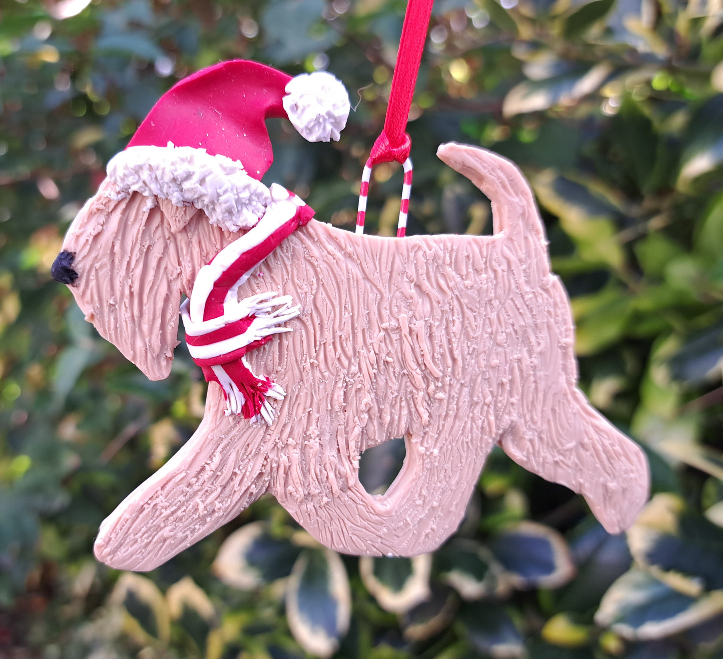 Running Wheaten In Santa Hat Tree Decoration