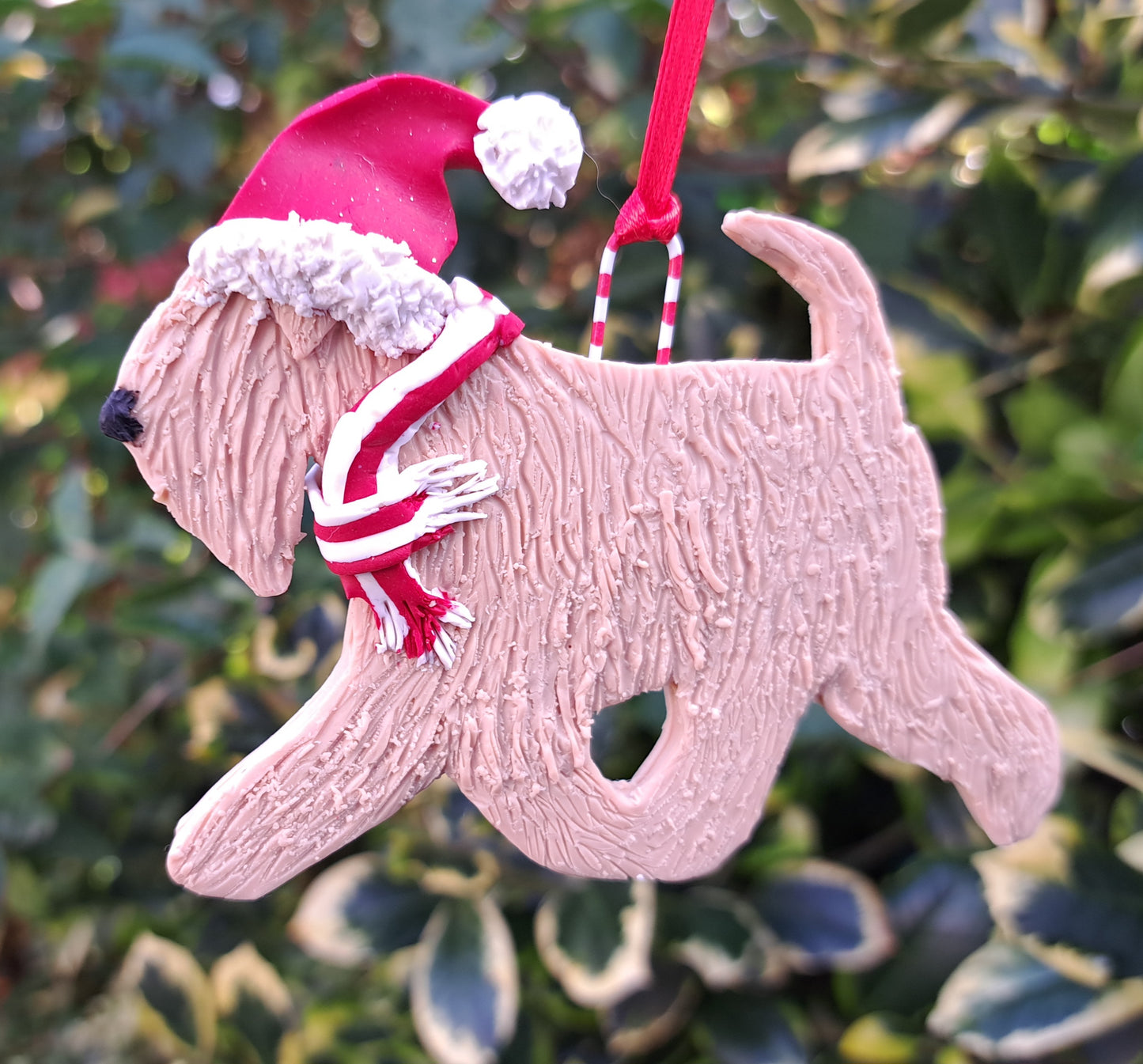 Running Wheaten In Santa Hat Tree Decoration