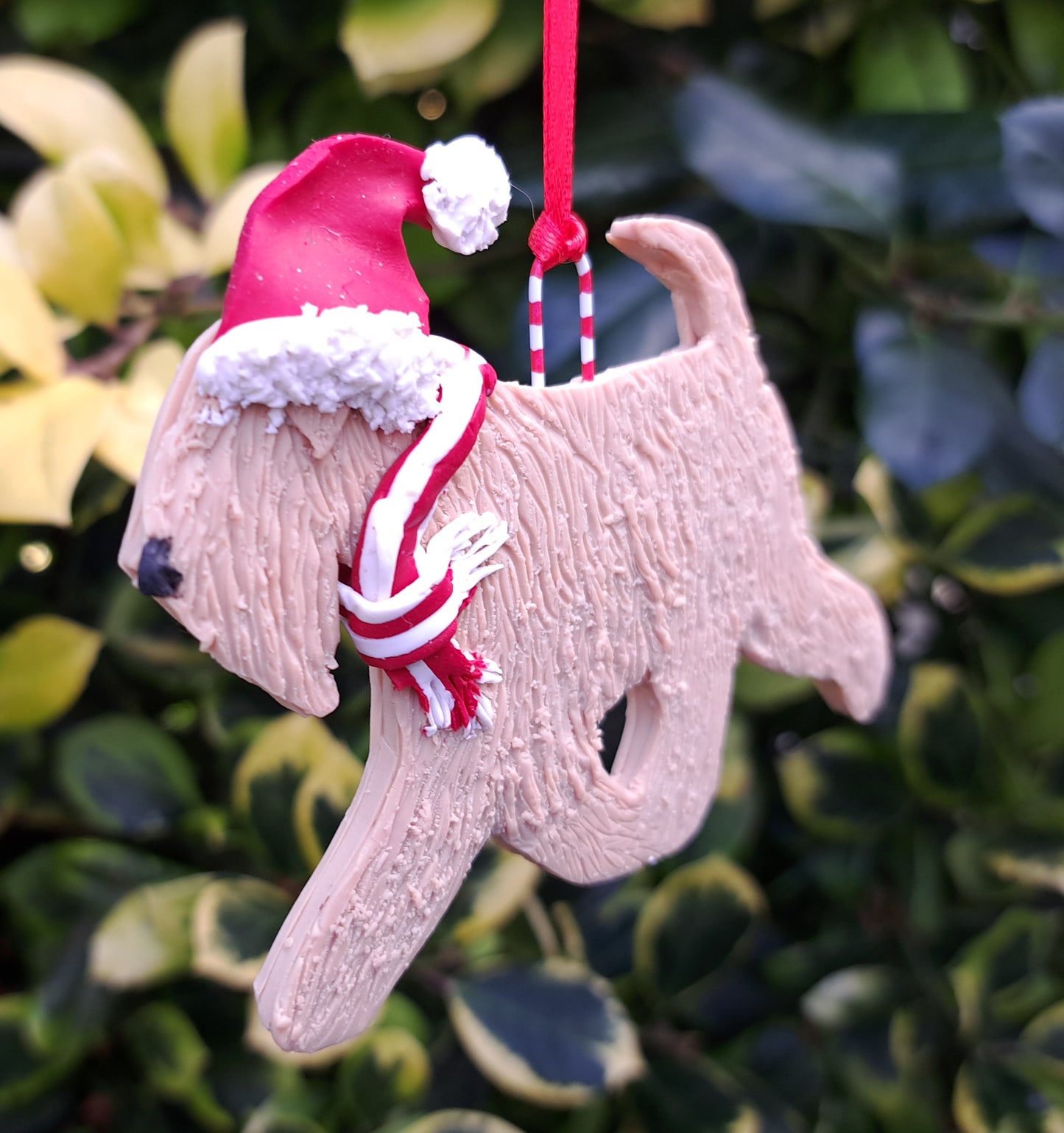 Running Wheaten In Santa Hat Tree Decoration