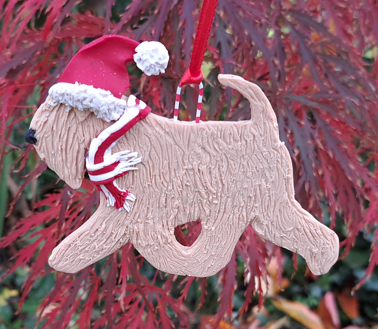 Running Wheaten In Santa Hat Tree Decoration