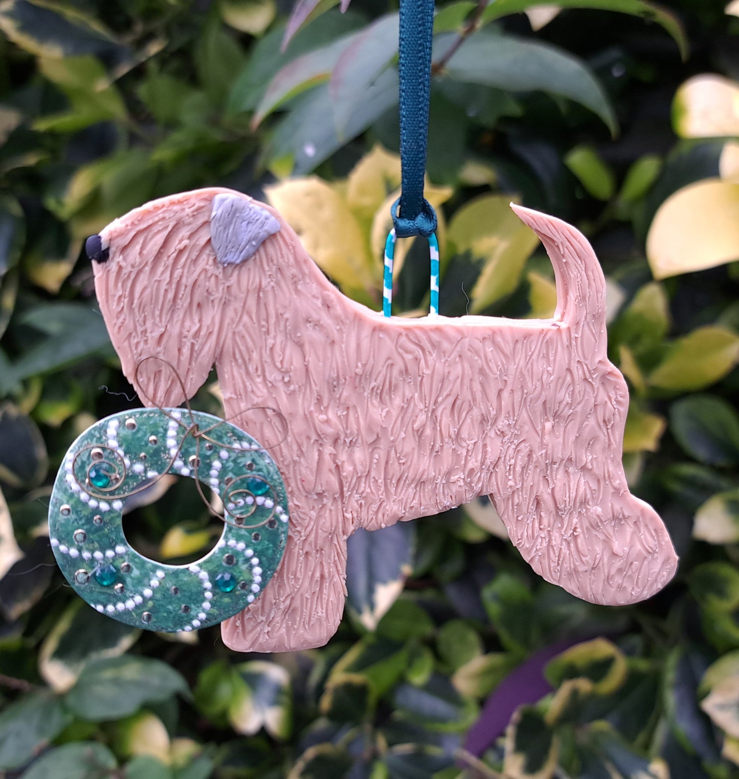 Adorable Wheaten With Festive Wreath Tree Decoration