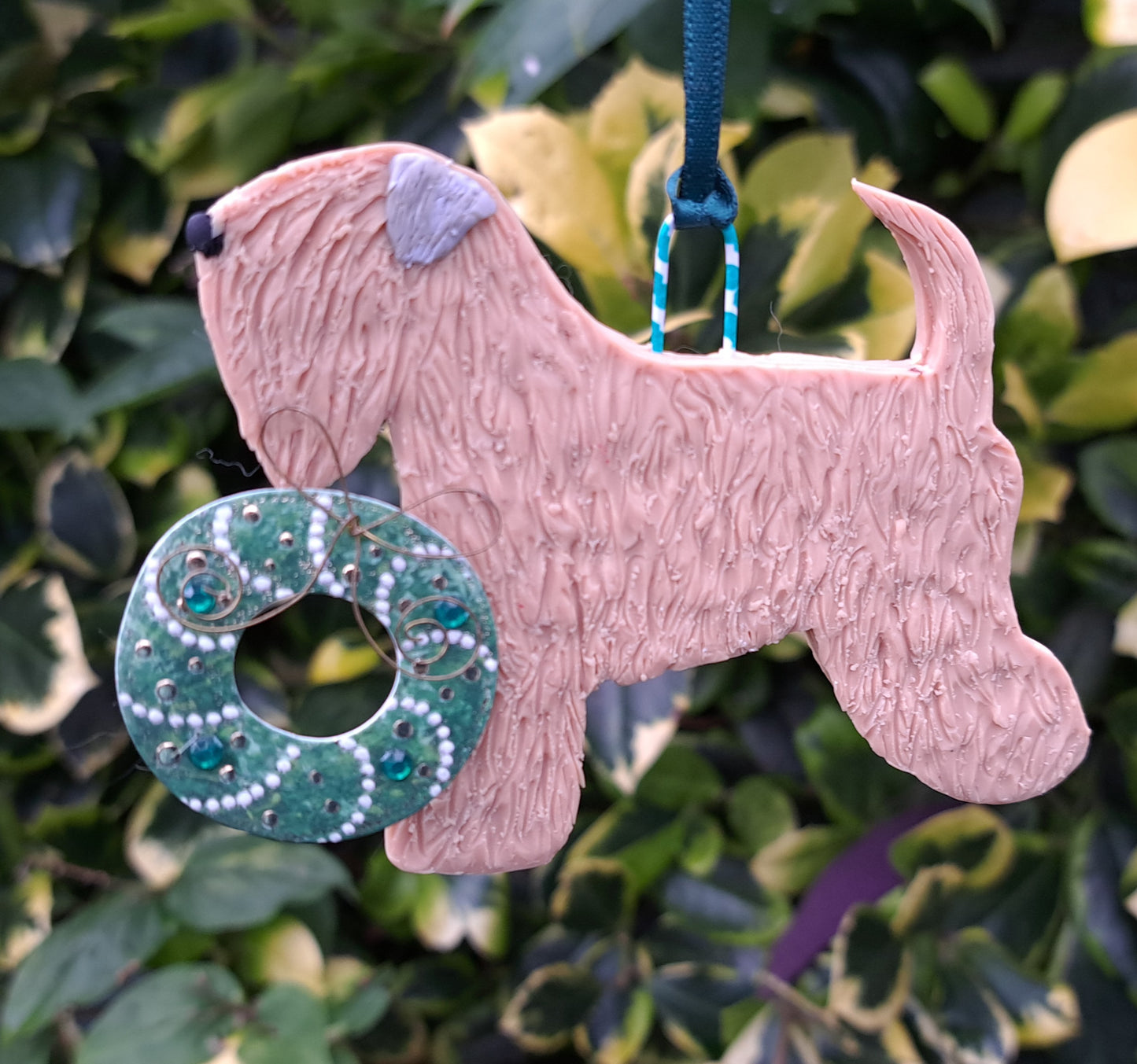 Adorable Wheaten With Festive Wreath Tree Decoration