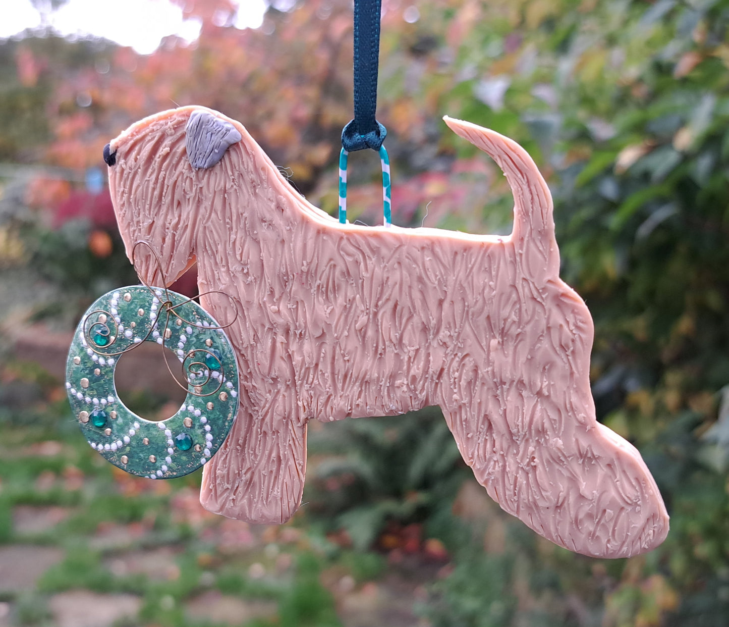 Adorable Wheaten With Festive Wreath Tree Decoration