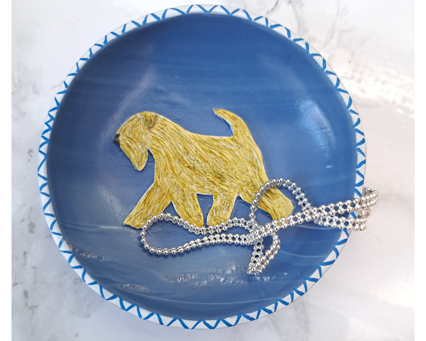 Wheaten Terrier Round Blue Trinket Dish