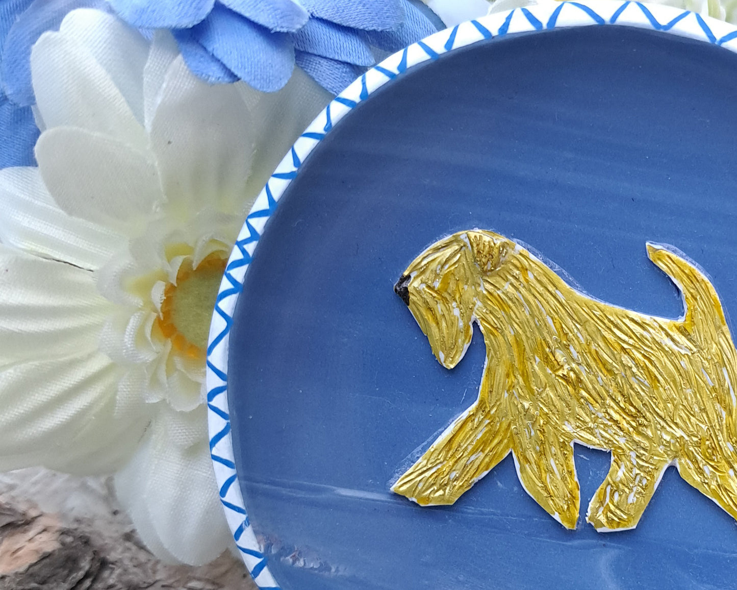 Wheaten Terrier Round Blue Trinket Dish