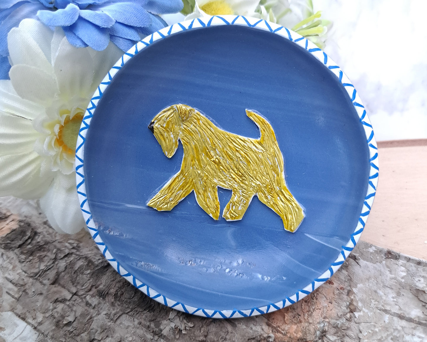 Wheaten Terrier Round Blue Trinket Dish
