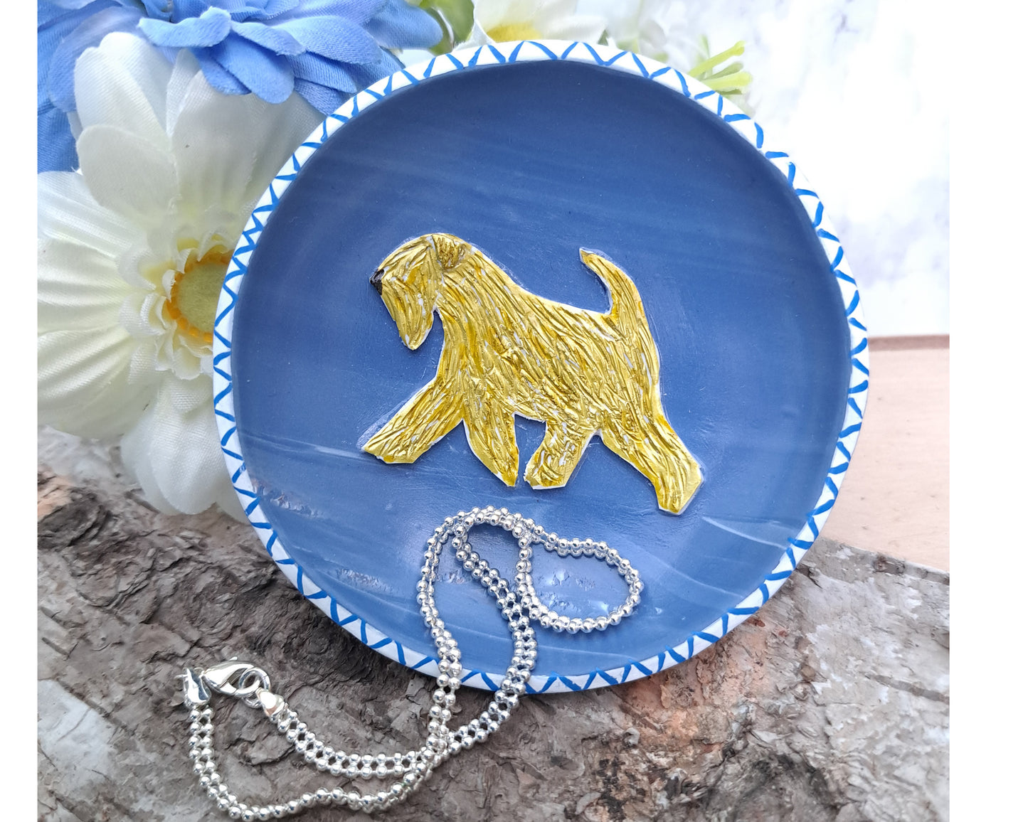 Wheaten Terrier Round Blue Trinket Dish