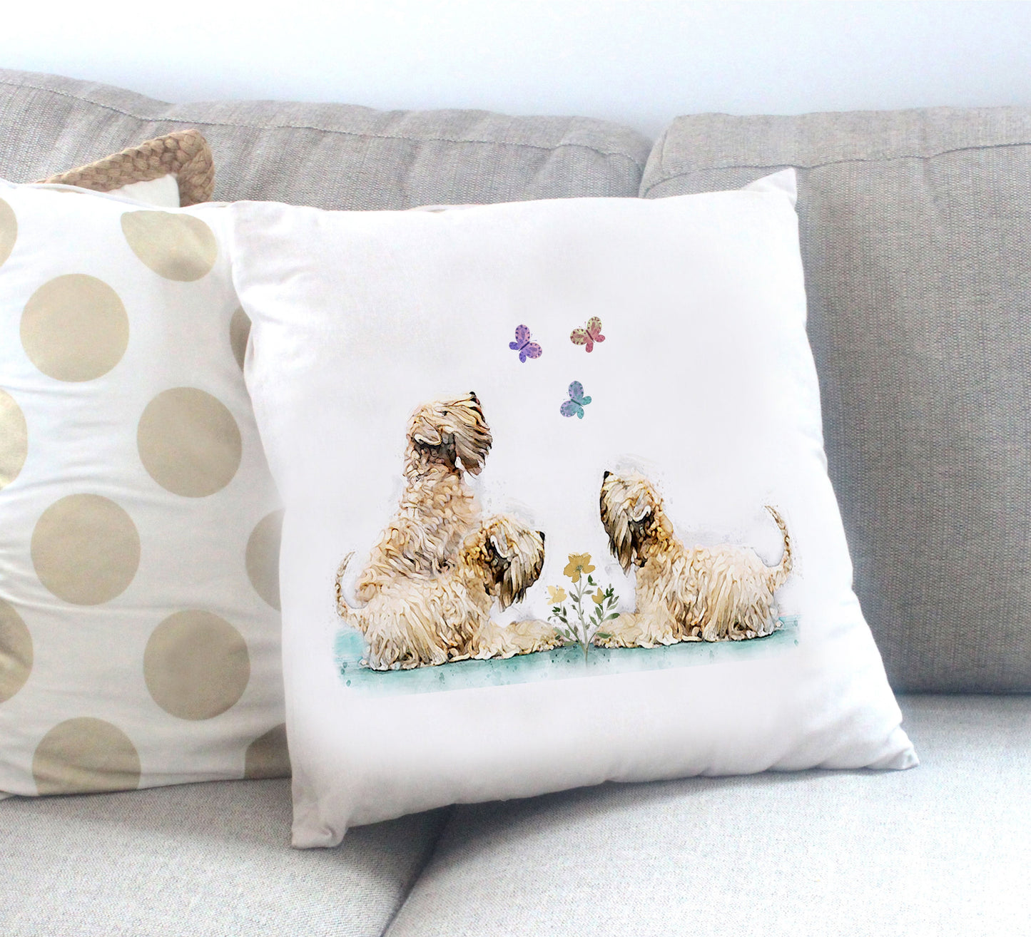 Wheatens & Butterflies Cushion
