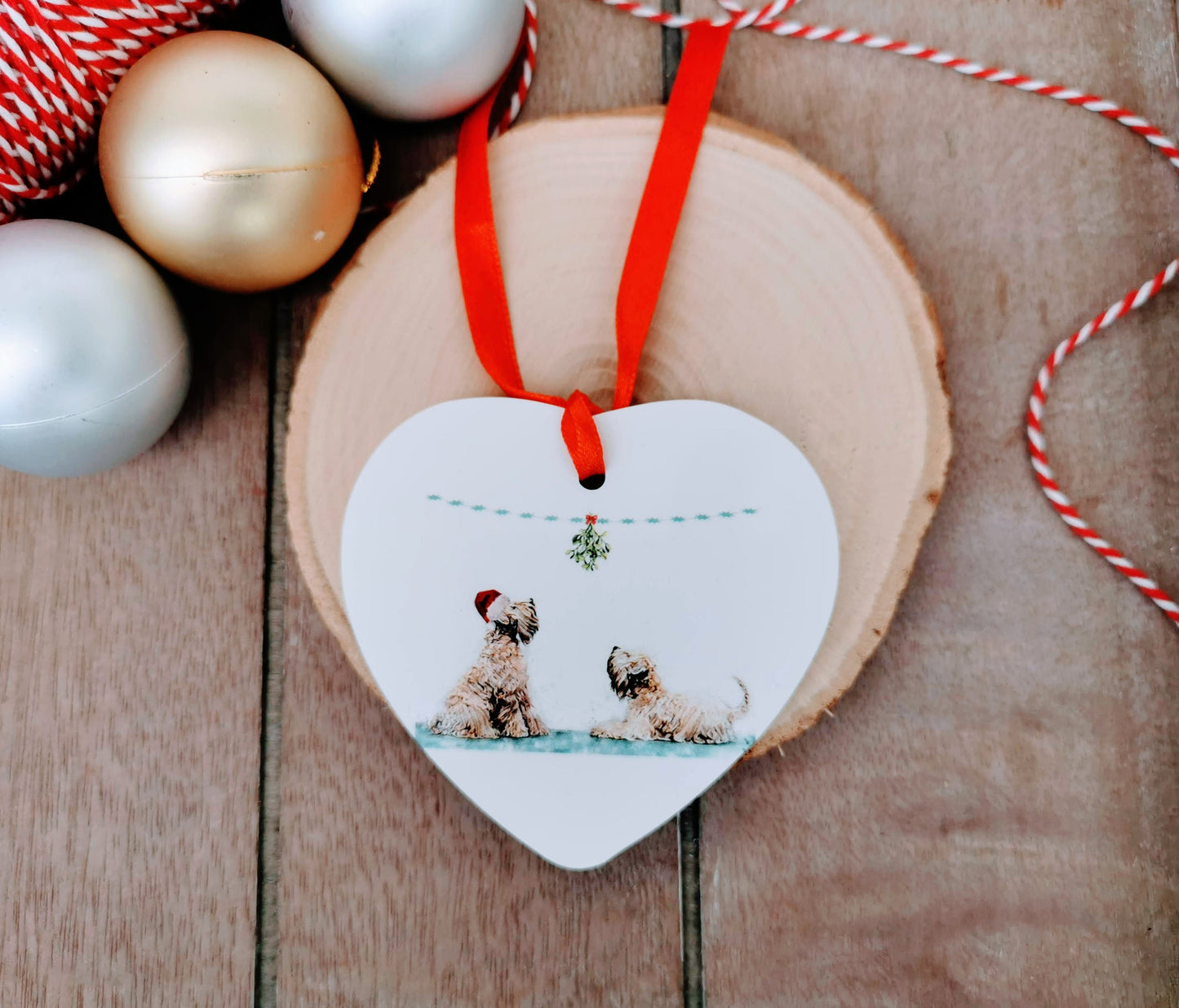 Mistletoe Wheaten Christmas Heart Tree Decoration