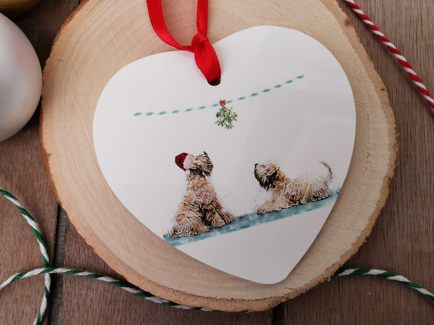 Mistletoe Wheaten Christmas Heart Tree Decoration