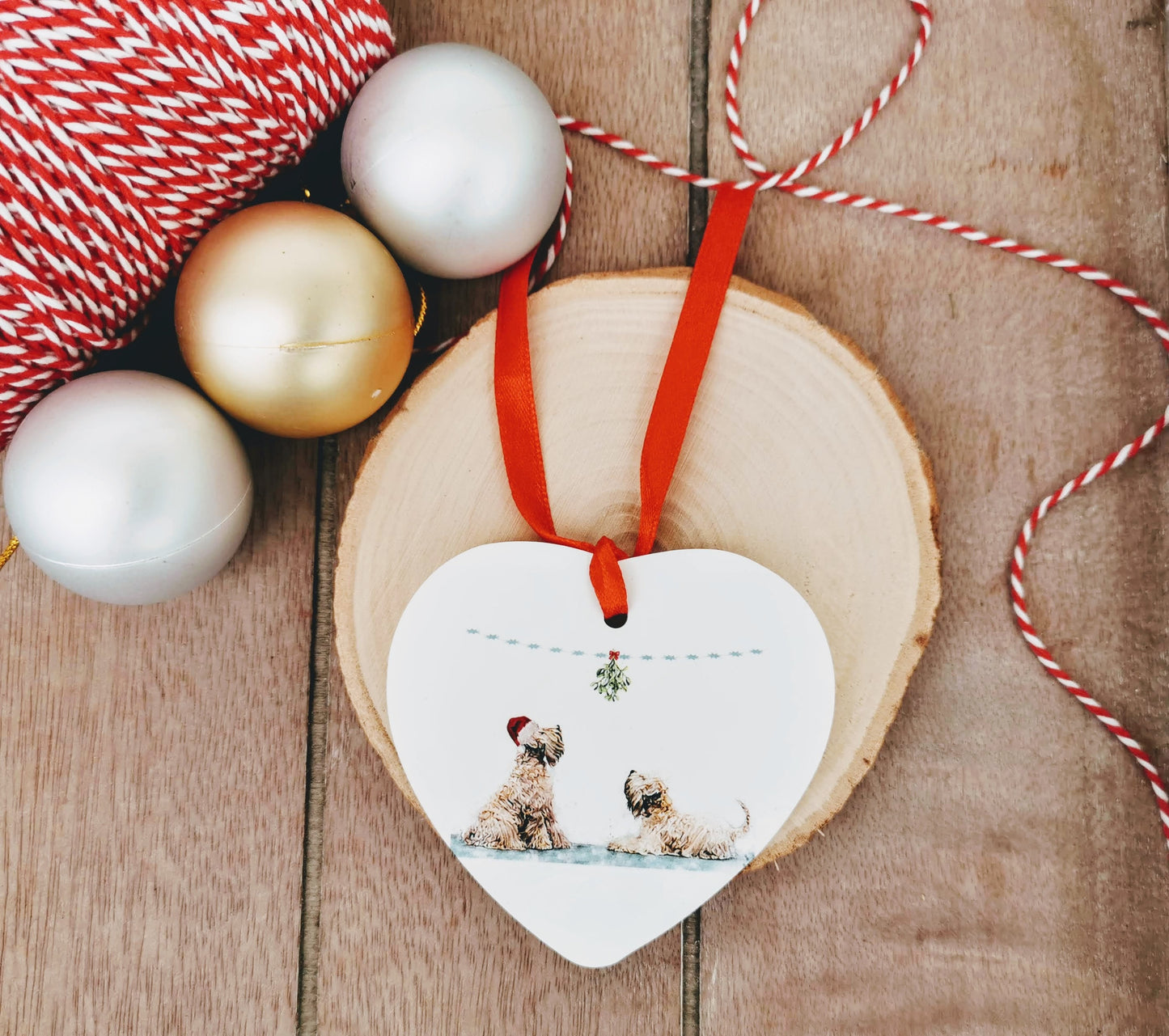 Mistletoe Wheaten Christmas Heart Tree Decoration