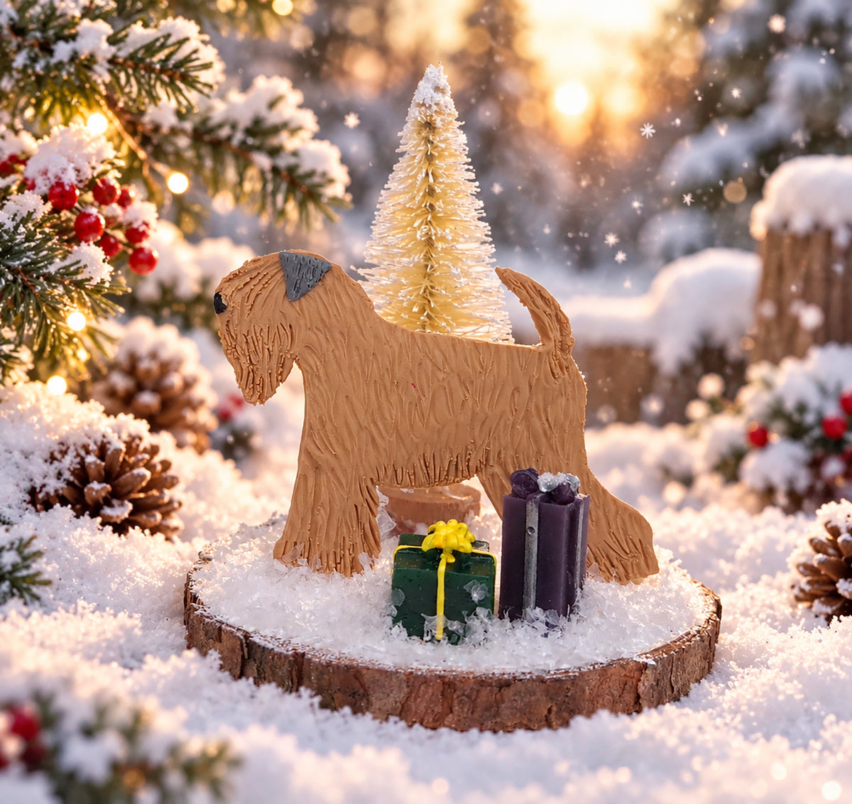 Wheaten Terrier Stood In Snow Wood Slice (small)