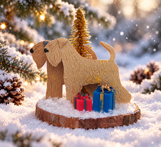 Soft Coated Wheaten Terriers On Wood Slice (small)