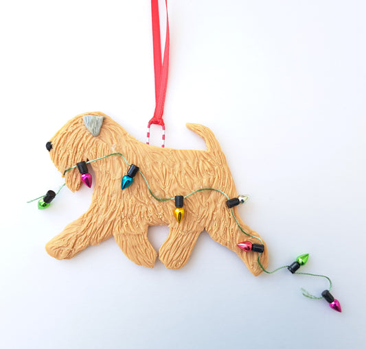 Cheeky Wheaten Running With Christmas Tree Lights Tree Decoration