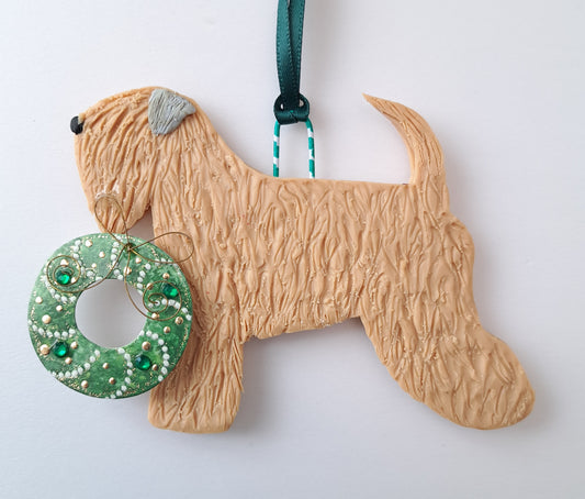 Adorable Wheaten With Festive Wreath Tree Decoration