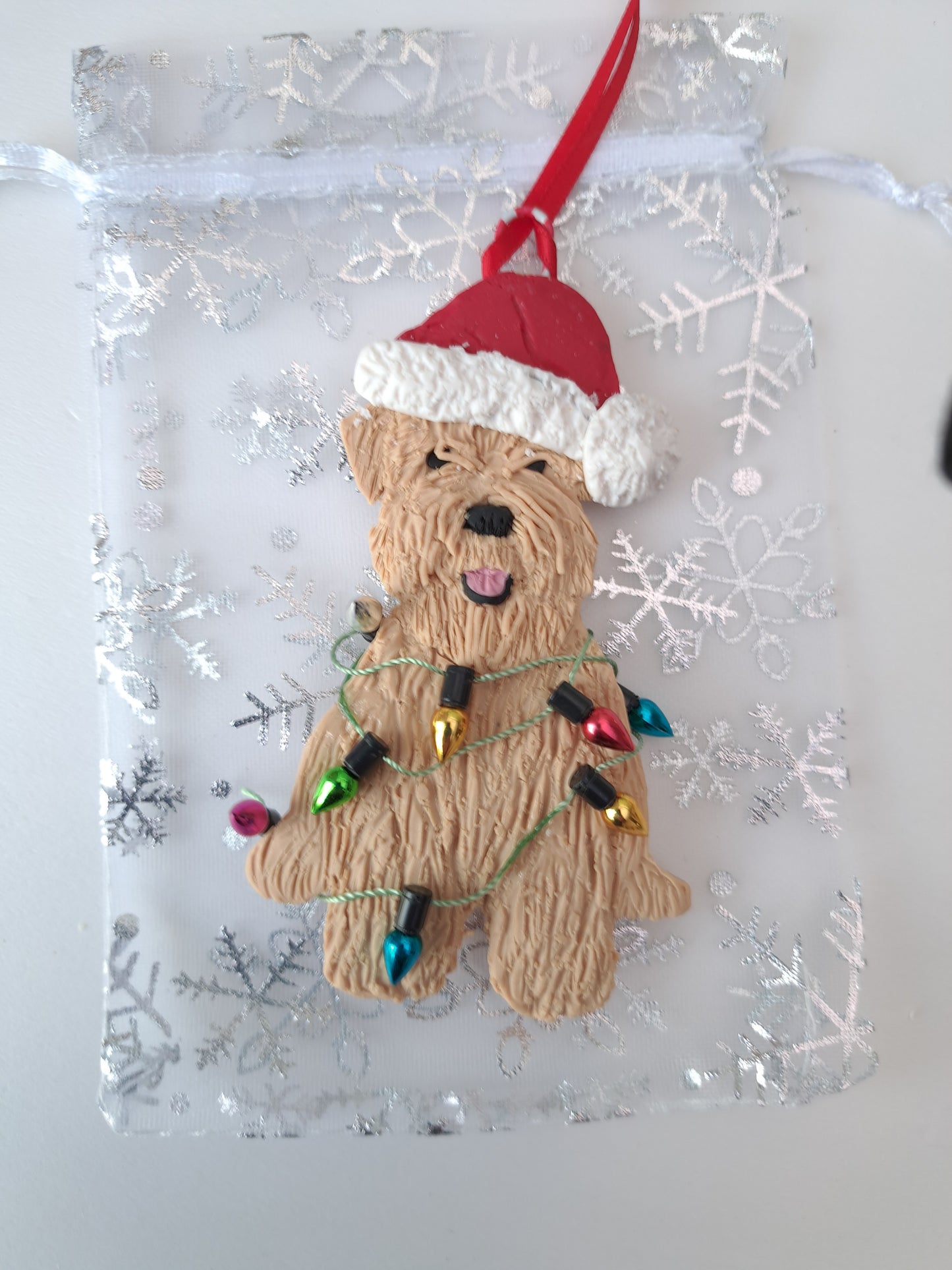 Wheaten Wrapped In Christmas Lights Tree Decoration