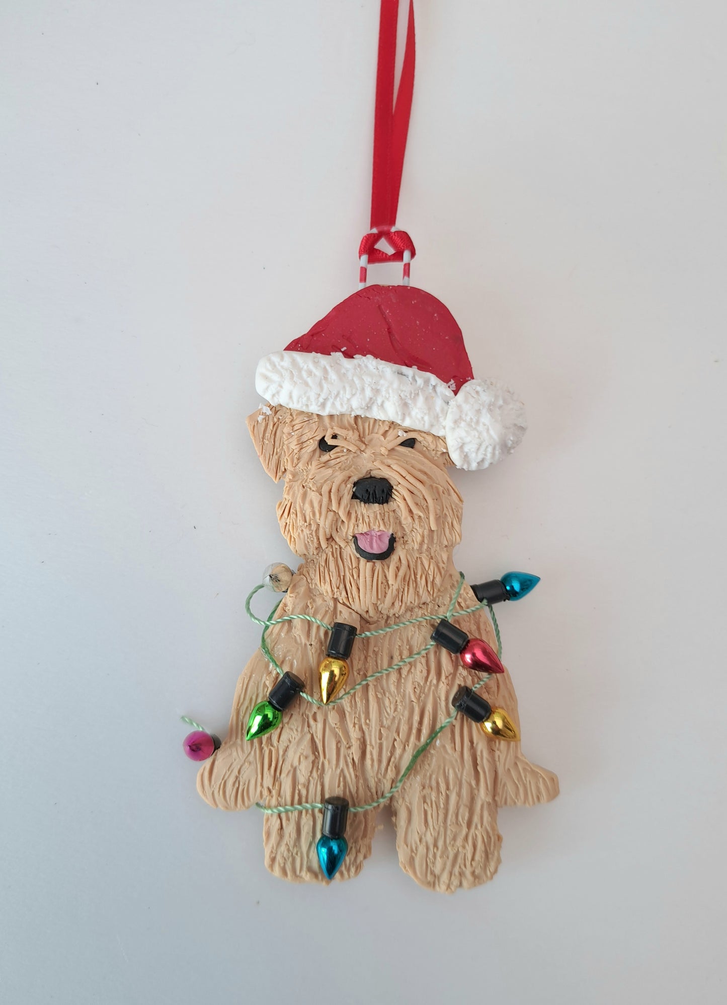 Wheaten Wrapped In Christmas Lights Tree Decoration
