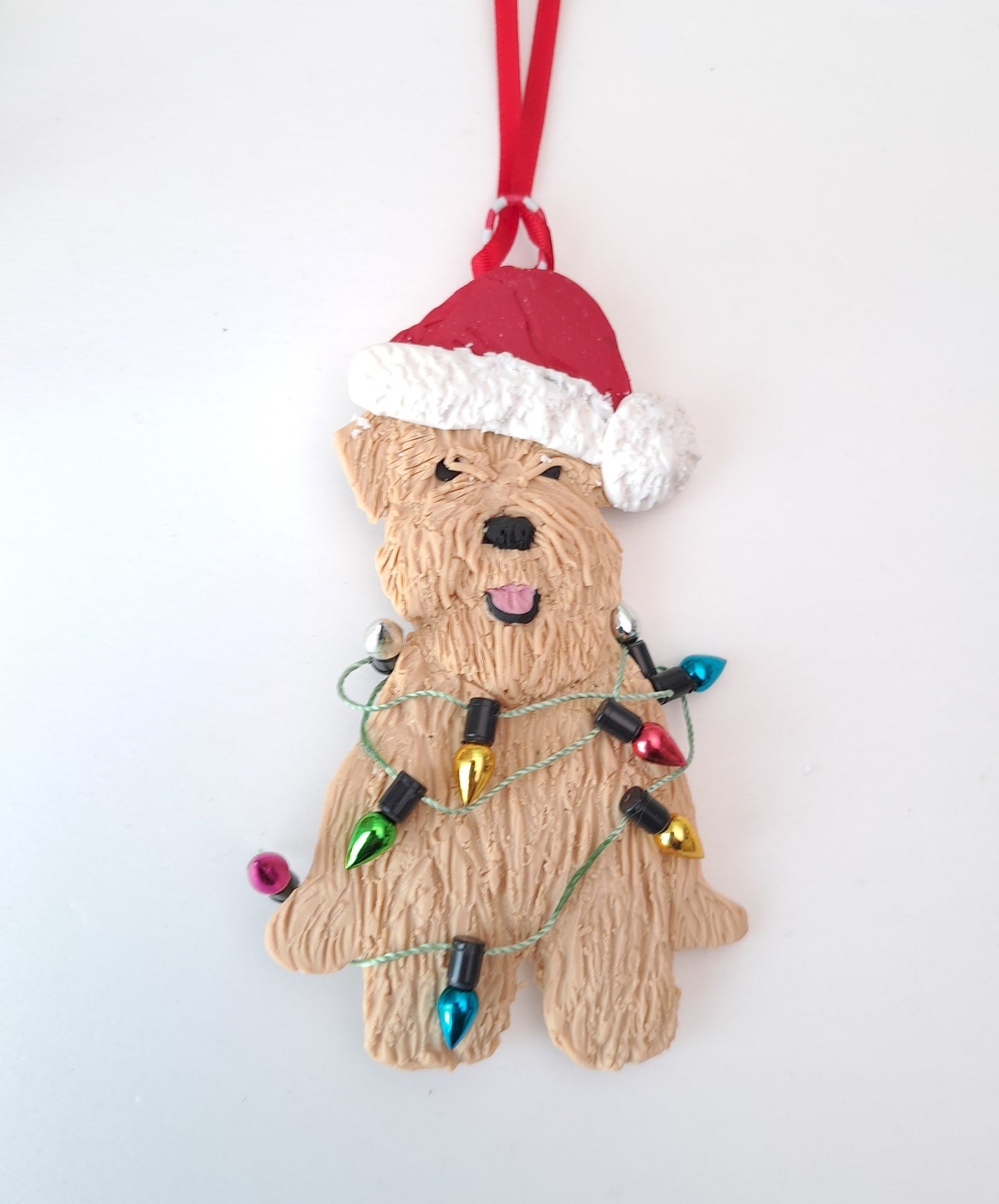Wheaten Wrapped In Christmas Lights Tree Decoration