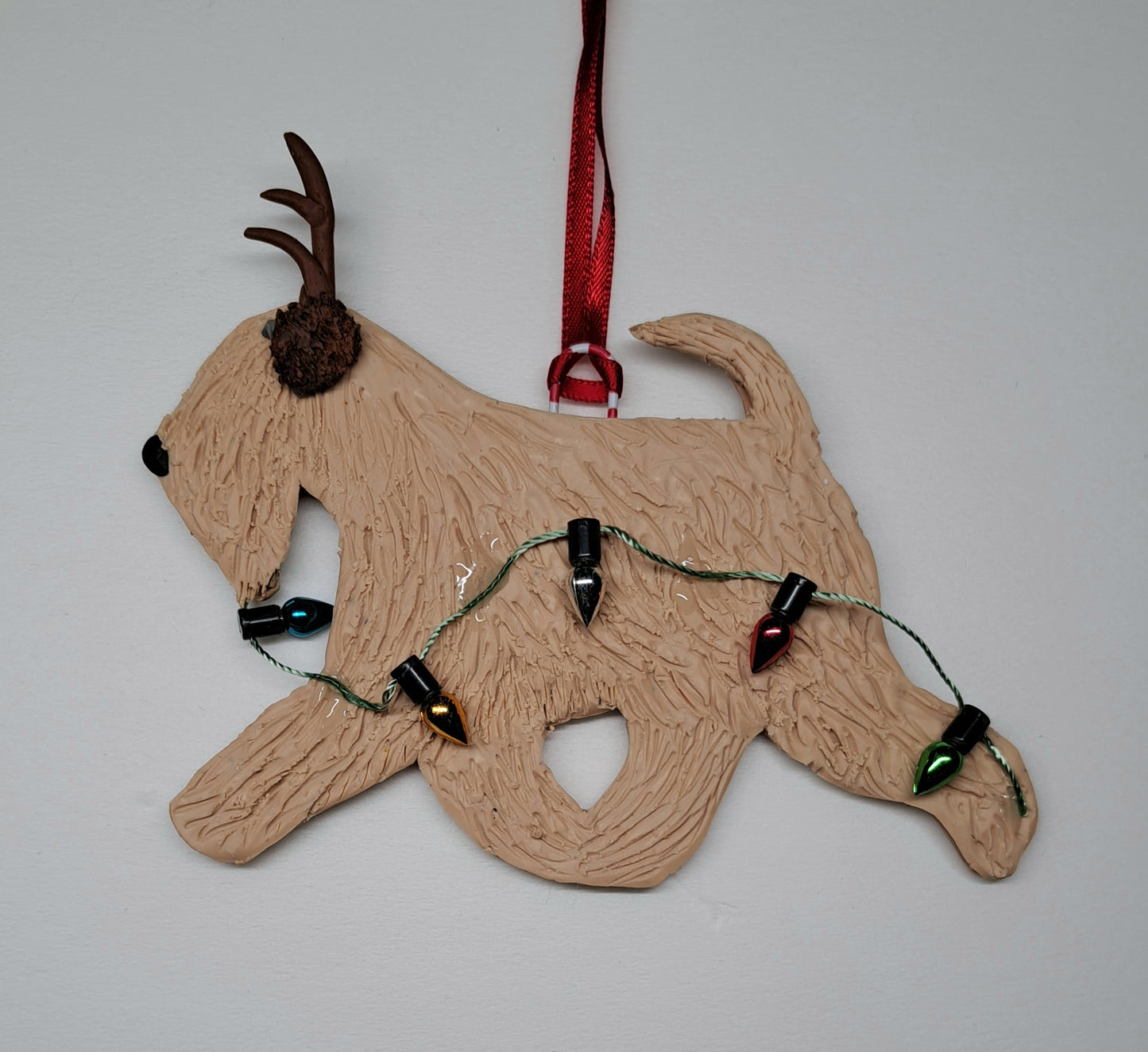 Wheaten Terrier Reindeer Antlers Tree Decoration