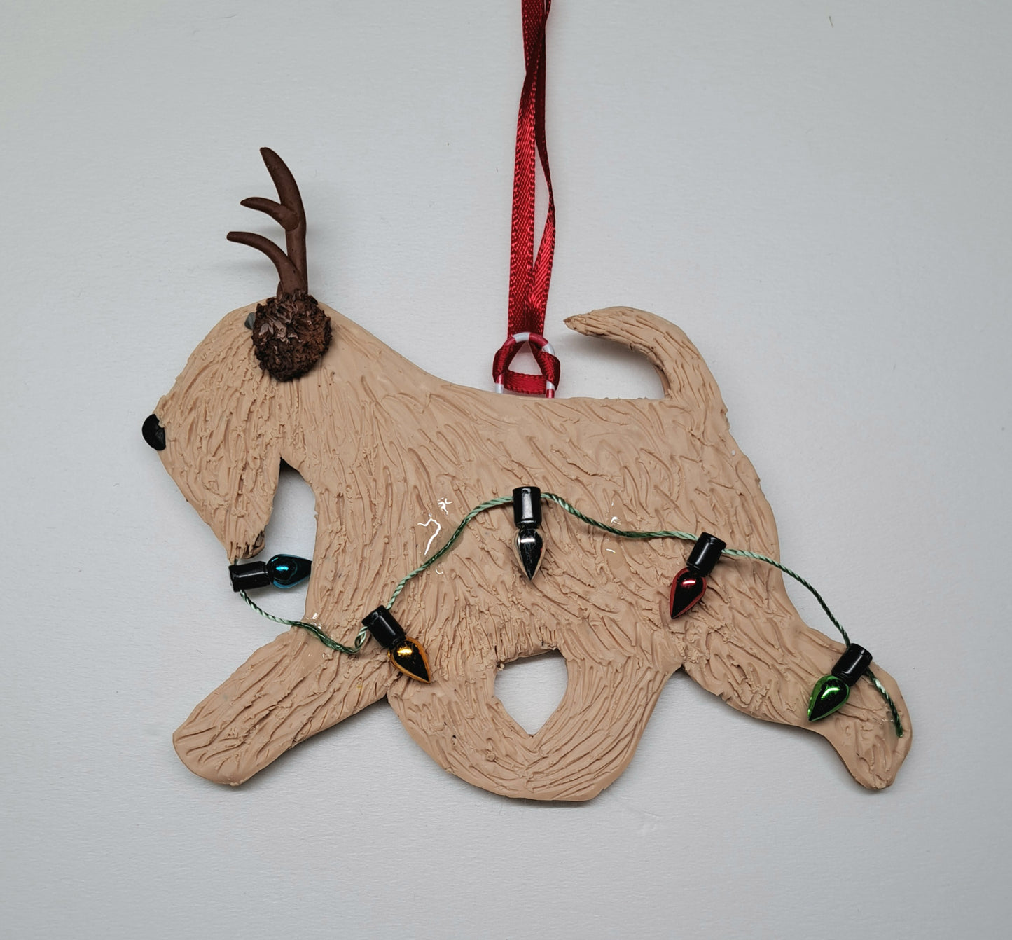 Wheaten Terrier Reindeer Antlers Tree Decoration