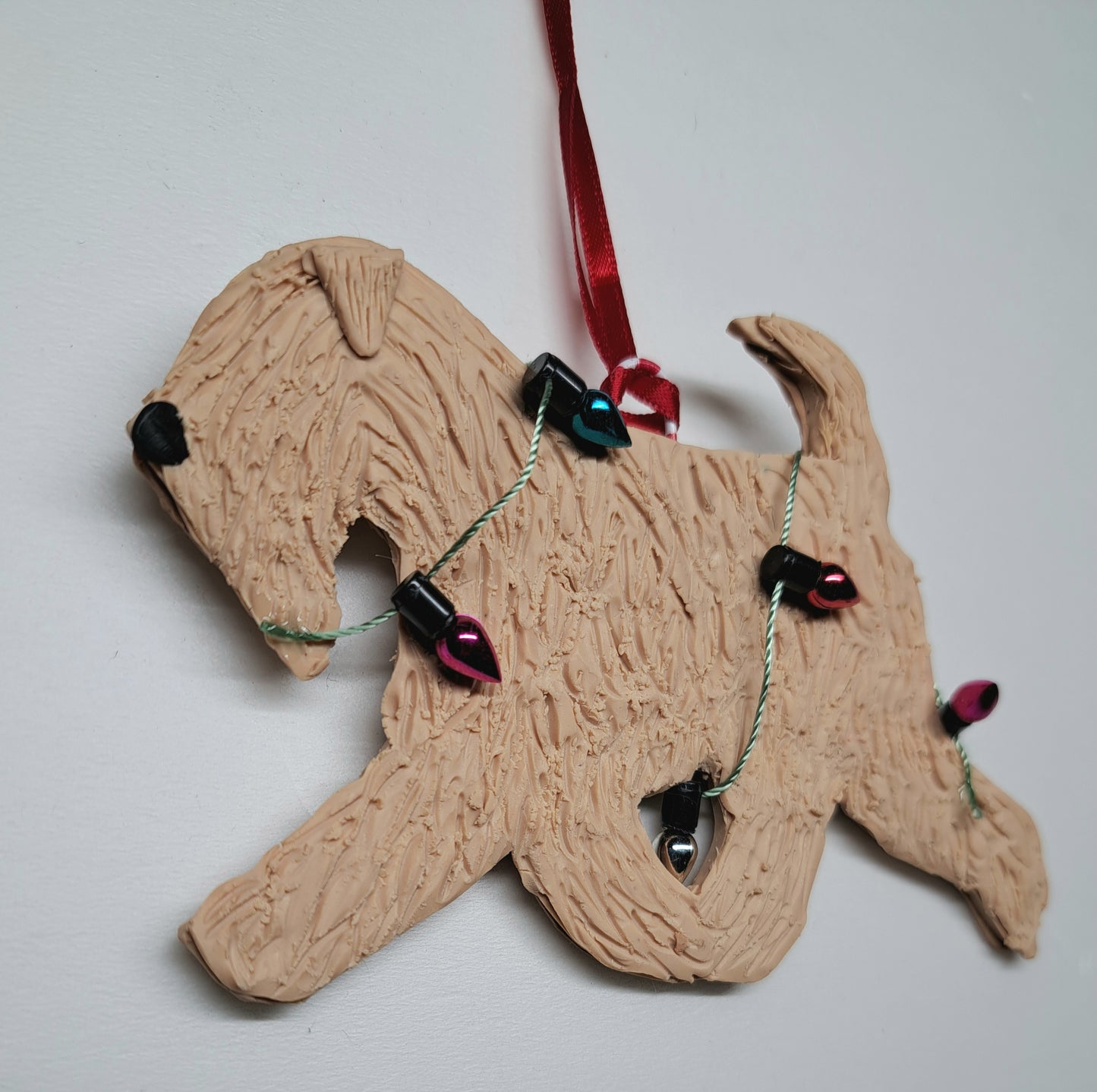 Wheaten Terrier Wrapped With Christmas Lights Tree Decoration