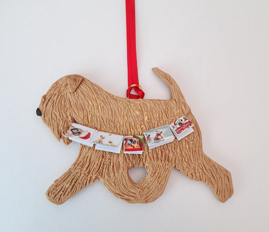 Wheaten Terrier Running With Christmas Cards Tree Decoration