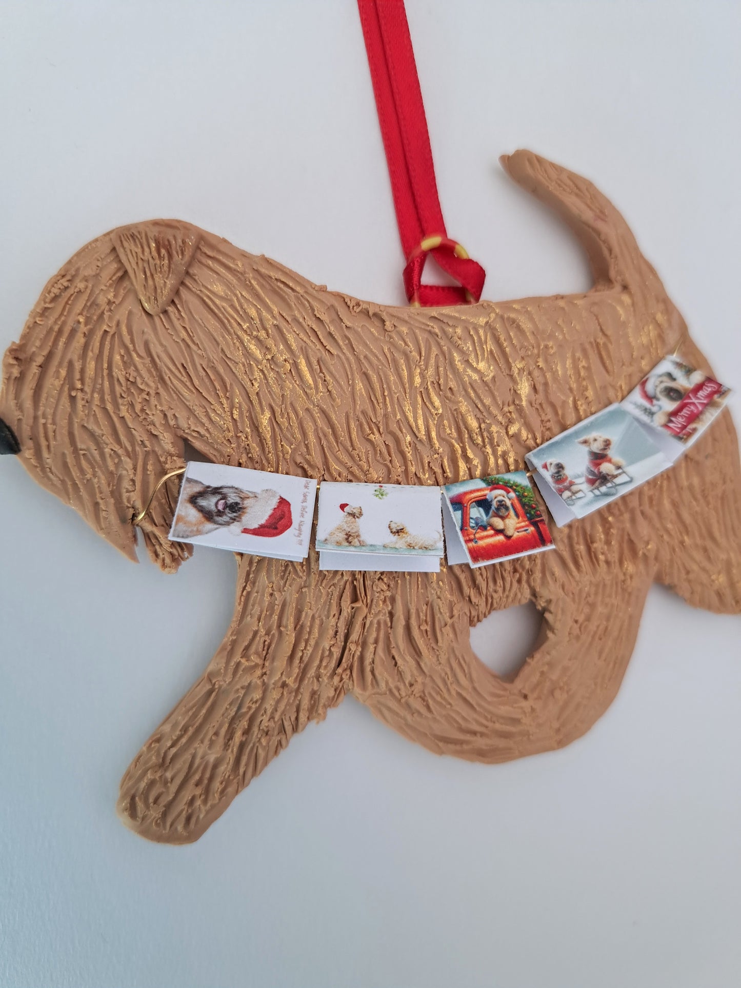 Wheaten Terrier Running With Christmas Cards Tree Decoration
