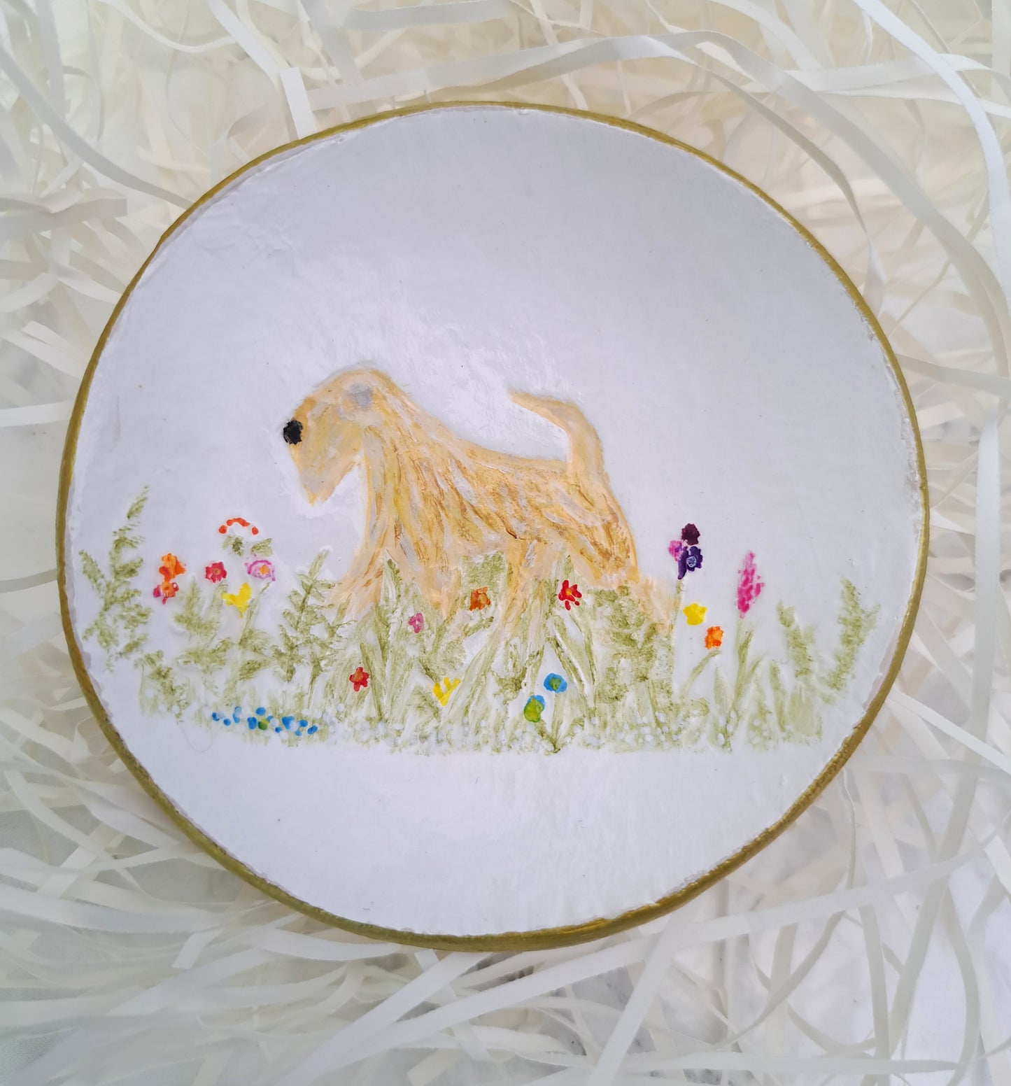 Wheaten Terrier In Wild Flowers Round Trinket Dish