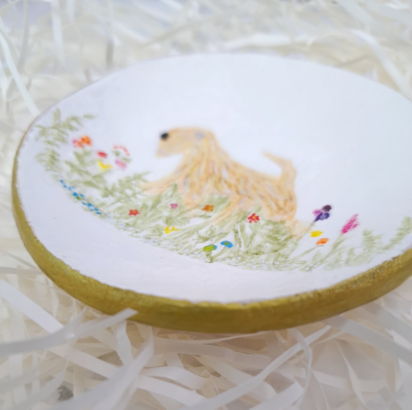 Wheaten Terrier In Wild Flowers Round Trinket Dish