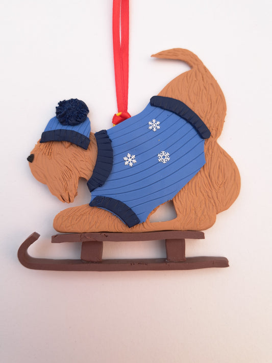 Wheaten Terrier Sledging Christmas Decoration