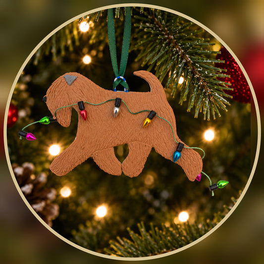 Wheaten Terrier Running With Christmas Lights Decoration