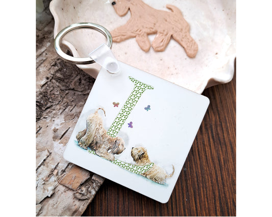 Wheaten Terrier Personalised Letter With Butterflies Keyring