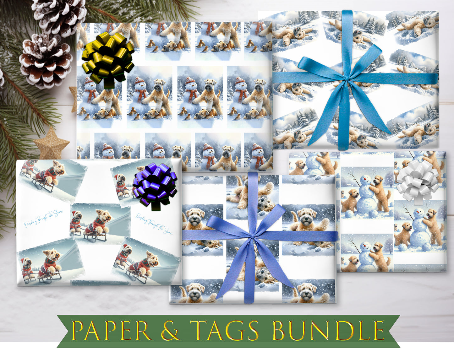 soft coated wheaten terrier christmas paper bundle